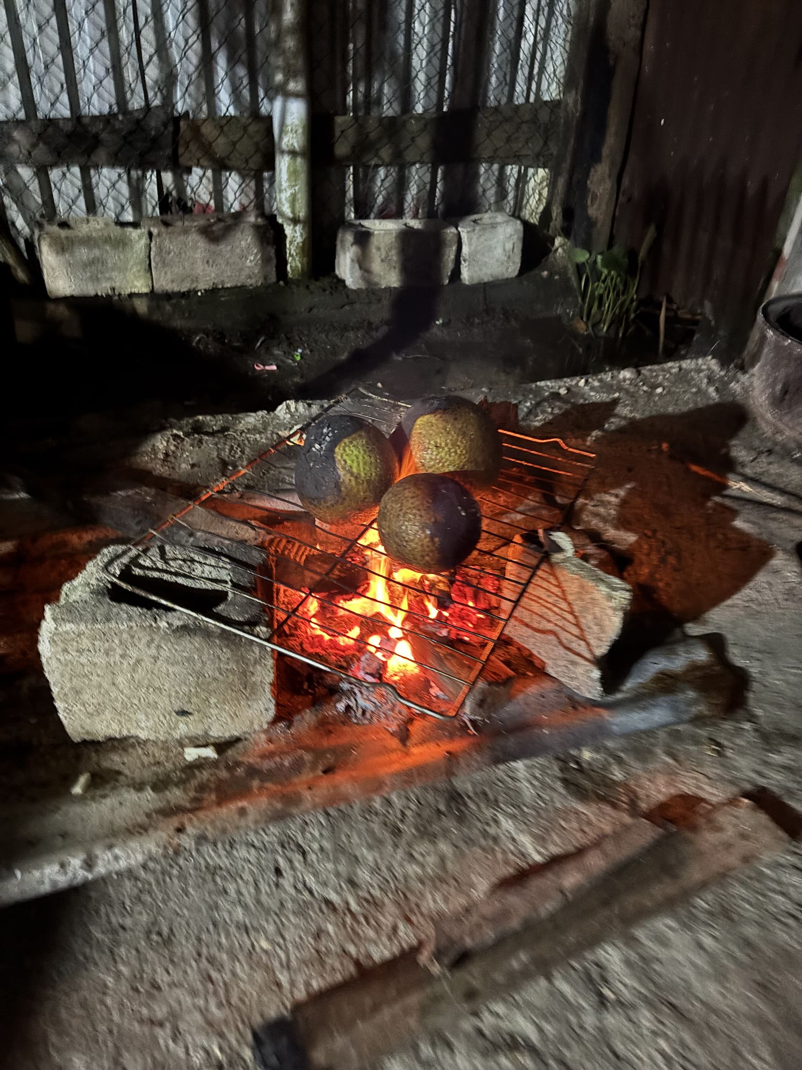 Jerk cooking over an open wood fire