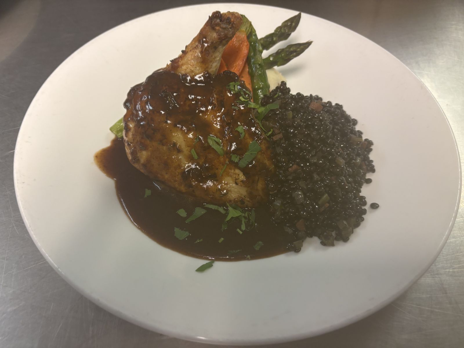 Glazed chicken over forbidden rice