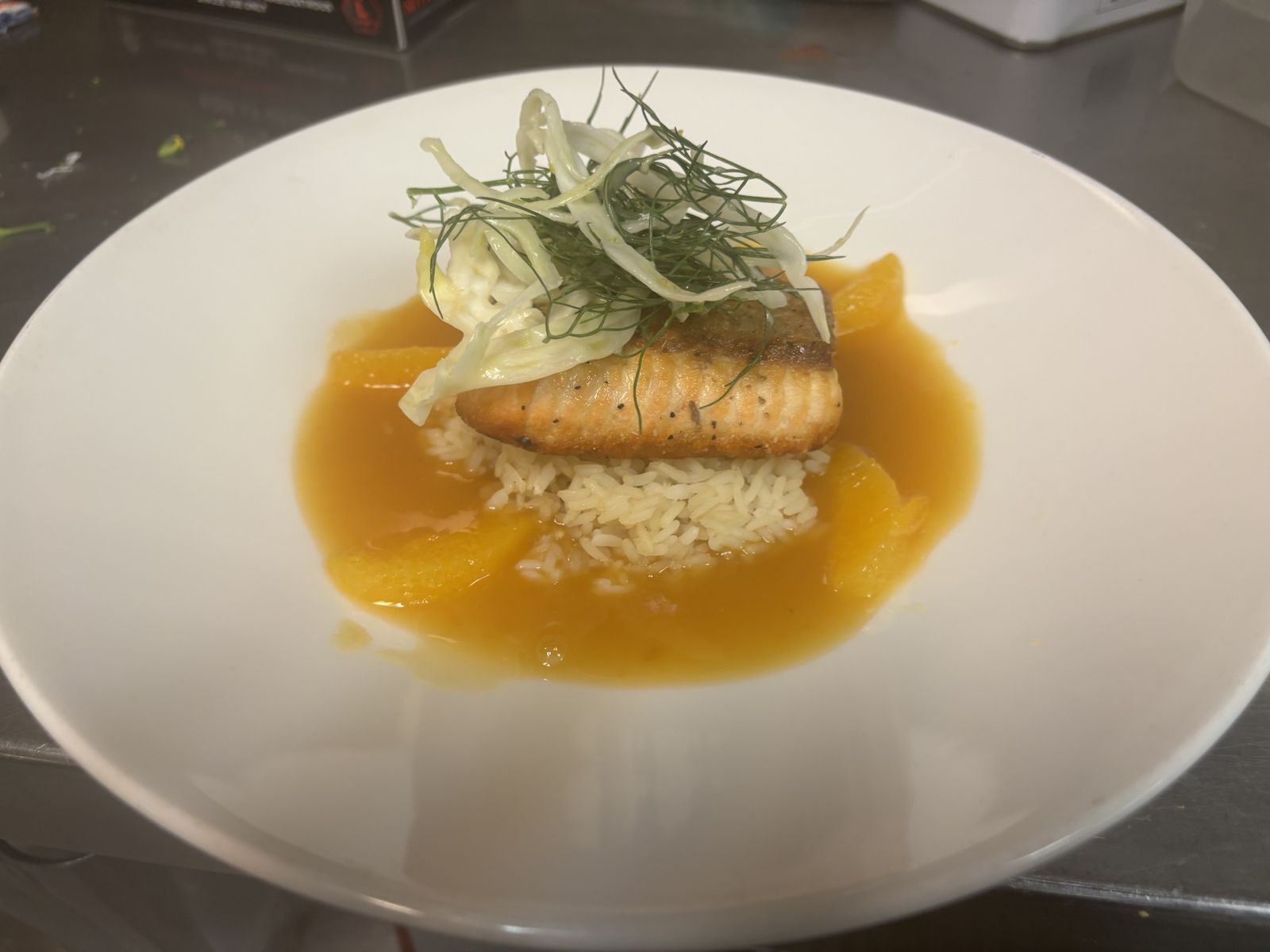 Salmon over rice with citrus